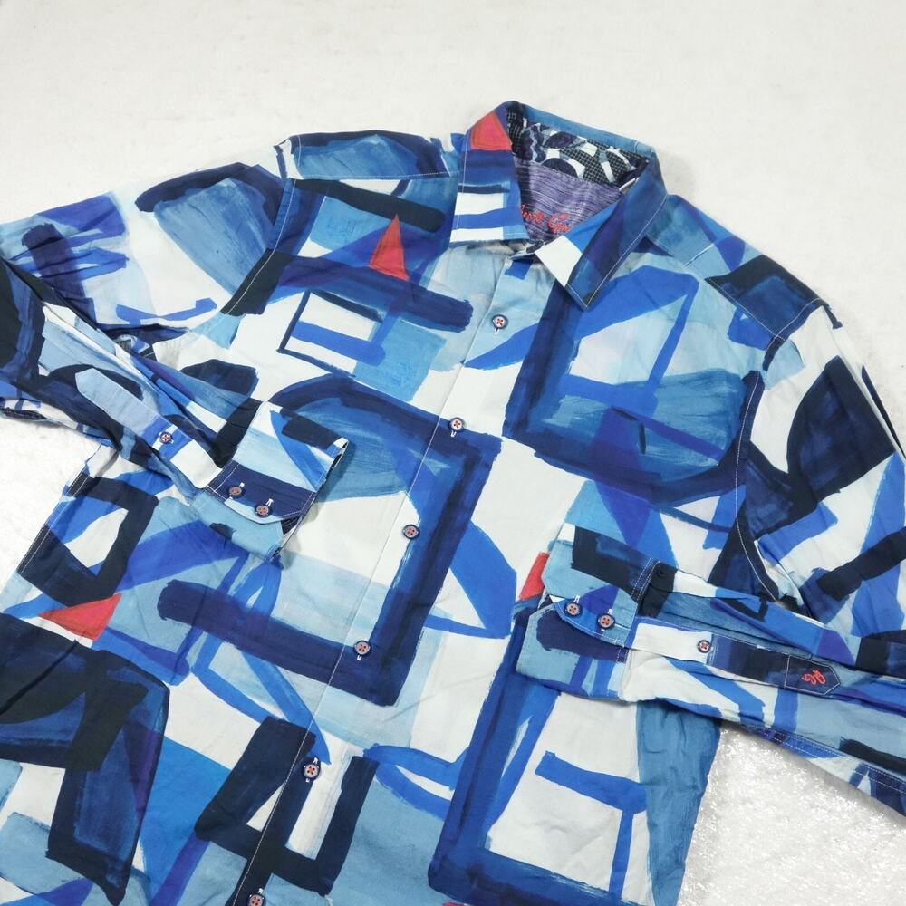Robert Graham Shirt Mens Large Blue Classic Fit Abstract Art Button Up Cotton
